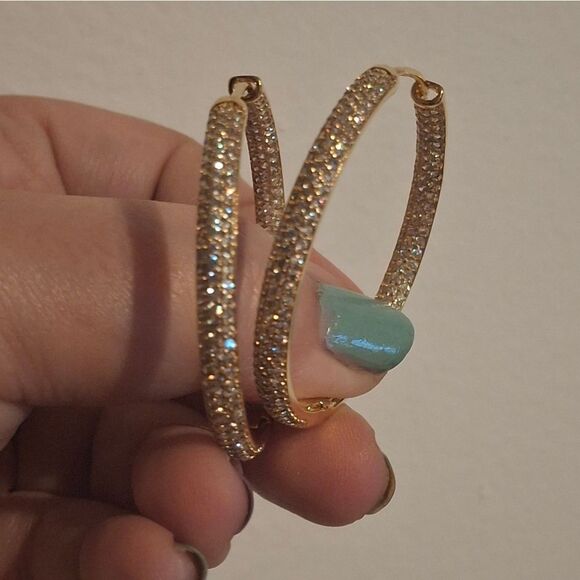 Gold Diamond Hoop Earrings - Picture 4 of 8